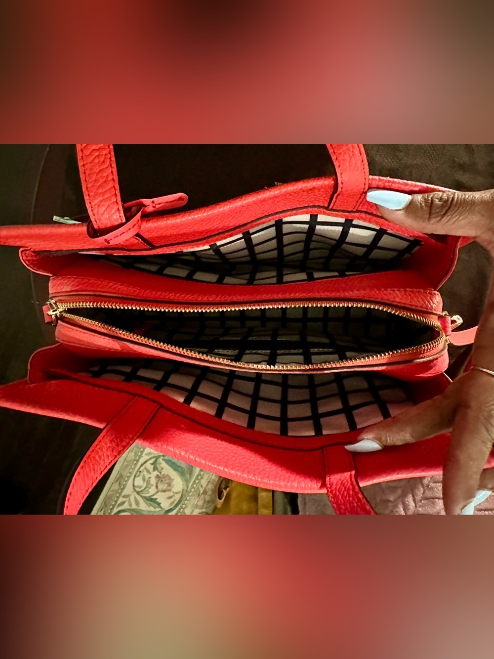 Kate Spade New York Red Pebbled Leather Satchel Crossbody Tote Bag Authentic - Picture 7 of 8